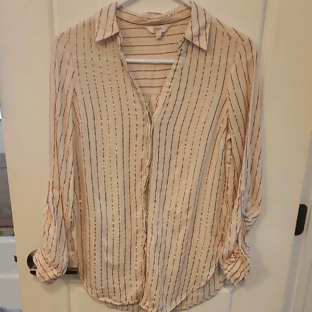 Candies Cream Button Down Shirt with Notched Collar